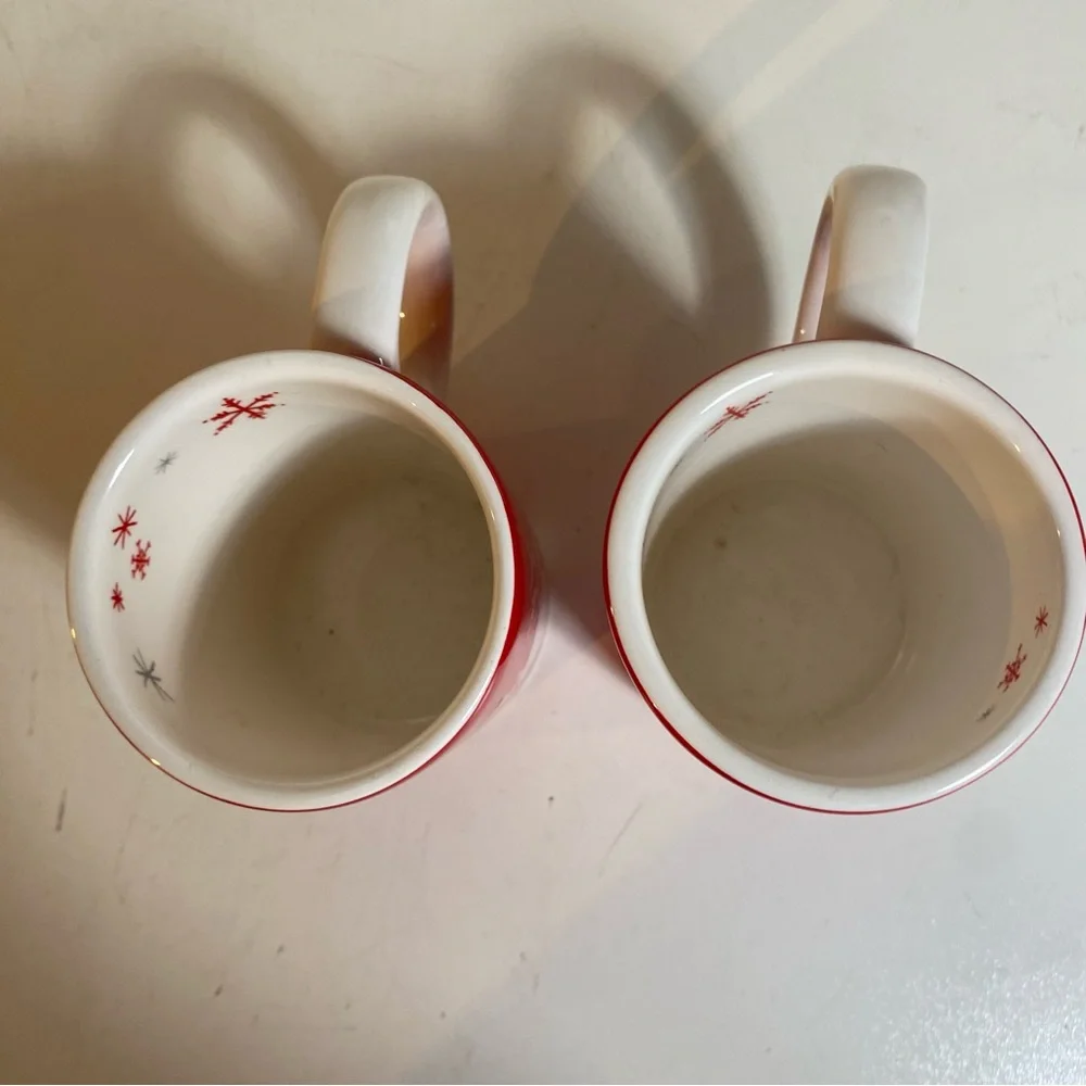 Set Of 2 Small Sur La Table Snowman & Reindeer Mugs 3.25” Height
